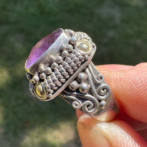 Amethyst Ring 925 Silver & 18k Gold BA Suarti Size 7.5 - Picture 10 of 17